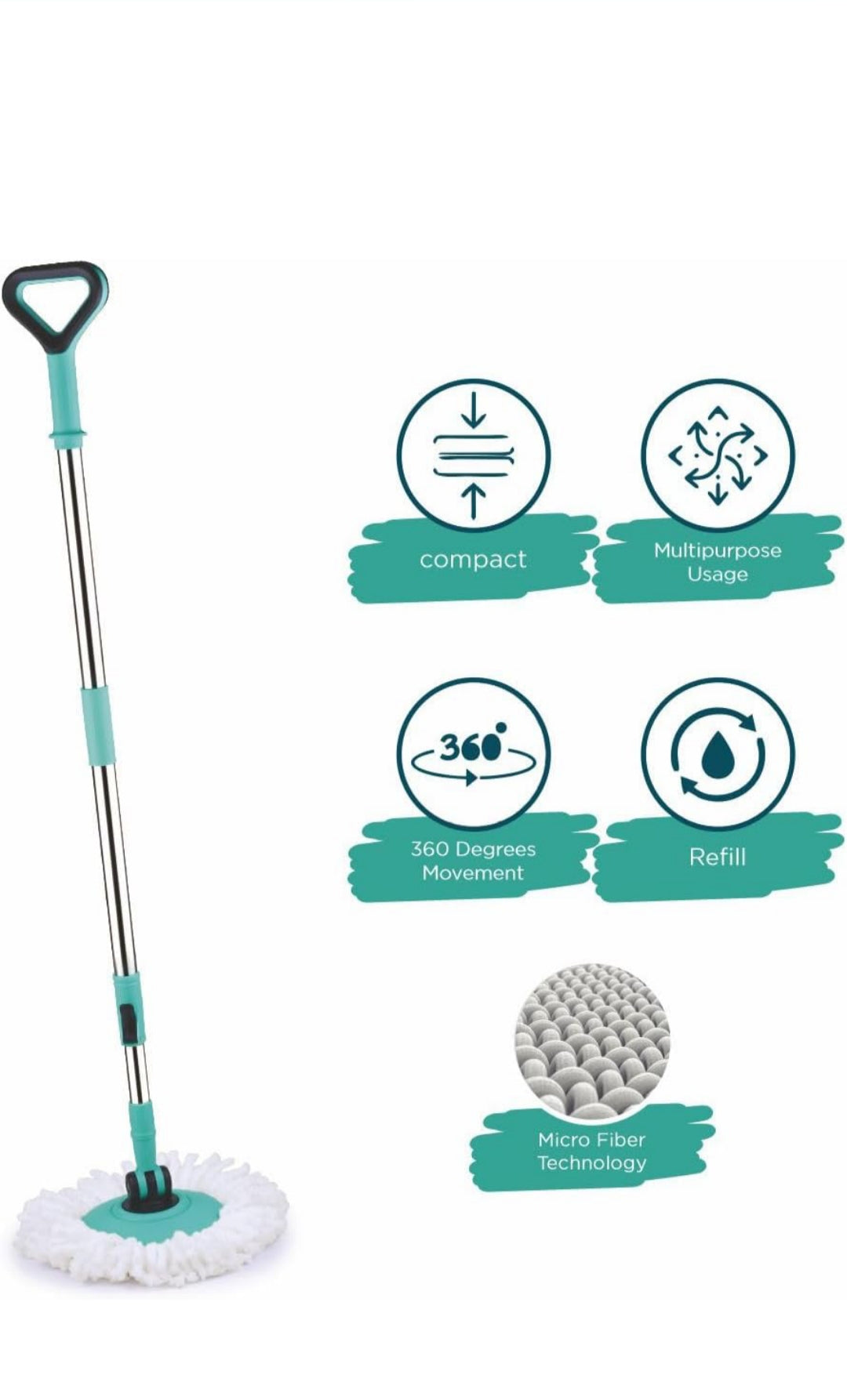 Homeor Stainless Steel Comfort Spin Mop with Big Wheel, Auto-fold Handle, Bucket Floor Cleaning and Mopping System 360° Flexible with 1 Refils, Blue Brand: Homeor