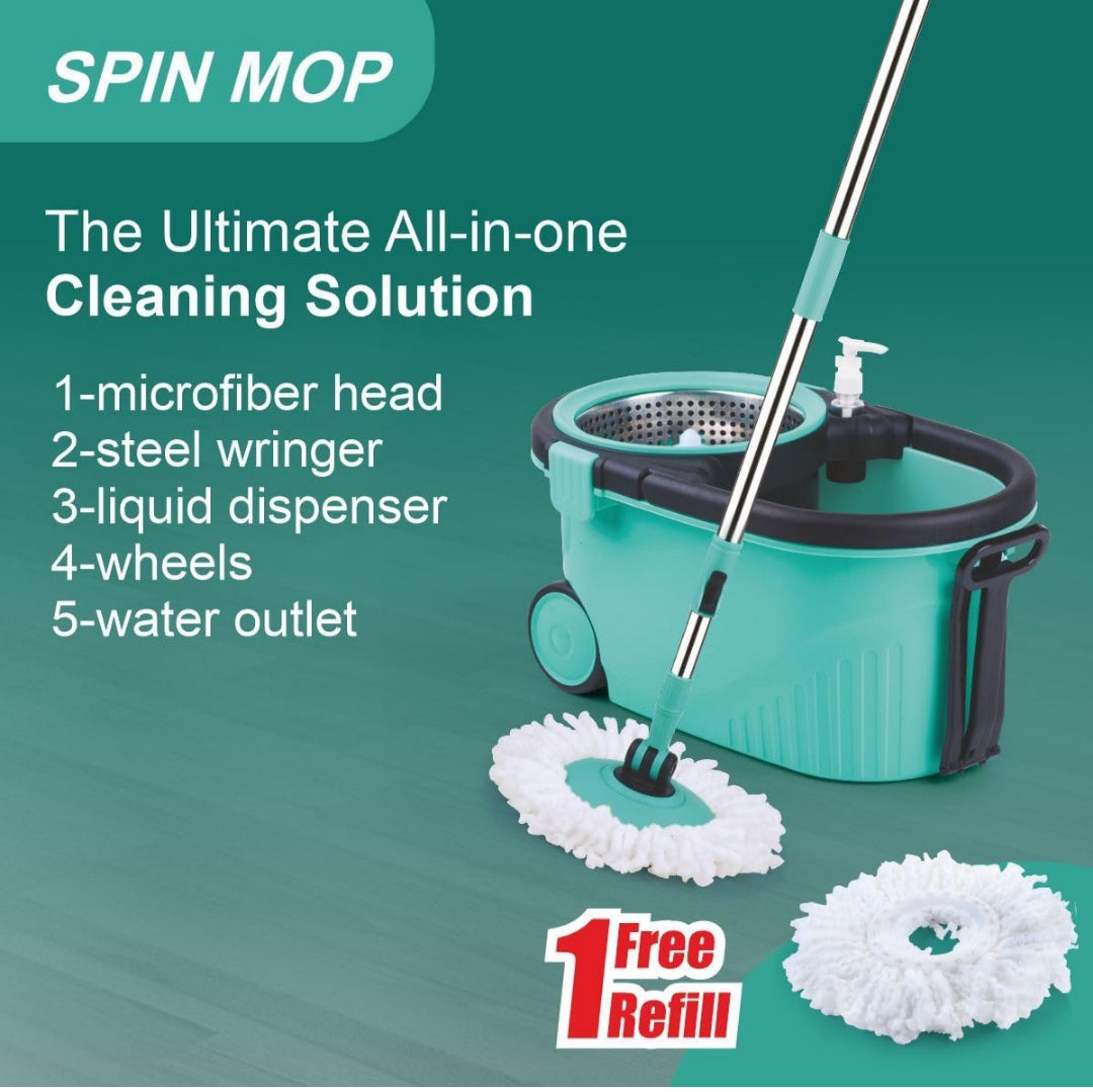 Homeor Stainless Steel Comfort Spin Mop with Big Wheel, Auto-fold Handle, Bucket Floor Cleaning and Mopping System 360° Flexible with 1 Refils, Blue Brand: Homeor