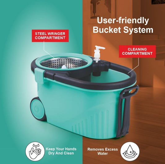 Homeor Stainless Steel Comfort Spin Mop with Big Wheel, Auto-fold Handle, Bucket Floor Cleaning and Mopping System 360° Flexible with 1 Refils, Blue Brand: Homeor